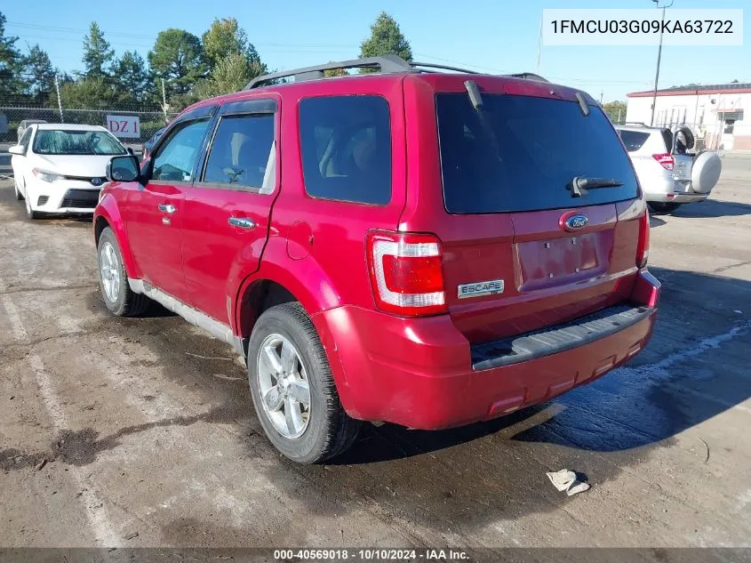 2009 Ford Escape Xlt VIN: 1FMCU03G09KA63722 Lot: 40569018