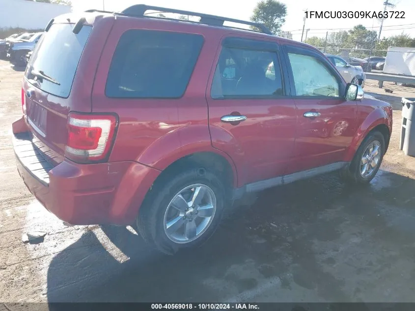 2009 Ford Escape Xlt VIN: 1FMCU03G09KA63722 Lot: 40569018