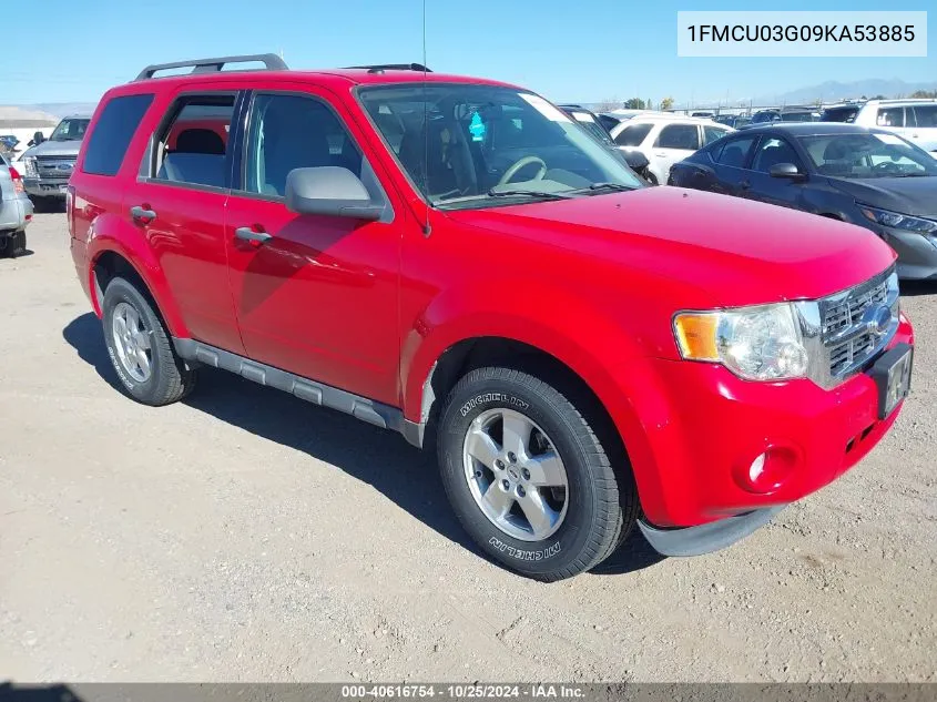 2009 Ford Escape Xlt VIN: 1FMCU03G09KA53885 Lot: 40616754