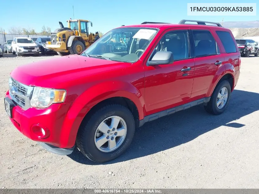 2009 Ford Escape Xlt VIN: 1FMCU03G09KA53885 Lot: 40616754