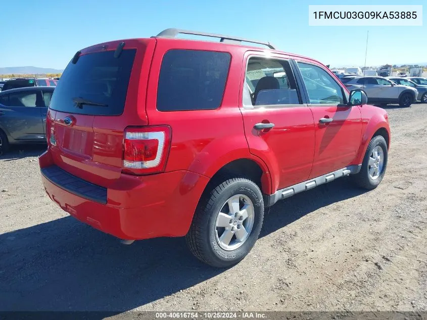 2009 Ford Escape Xlt VIN: 1FMCU03G09KA53885 Lot: 40616754