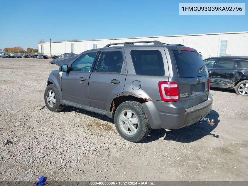 2009 Ford Escape Xlt VIN: 1FMCU93G39KA92796 Lot: 40655396