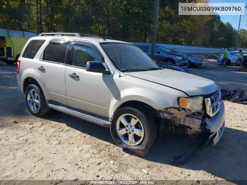 2009 Ford Escape Xlt VIN: 1FMCU03G99KB09760 Lot: 40670285