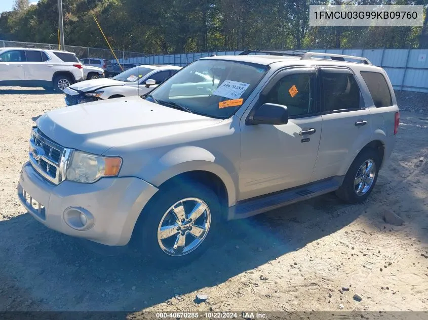 2009 Ford Escape Xlt VIN: 1FMCU03G99KB09760 Lot: 40670285