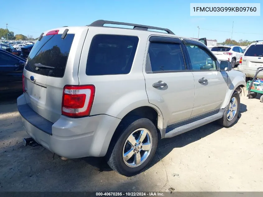 2009 Ford Escape Xlt VIN: 1FMCU03G99KB09760 Lot: 40670285