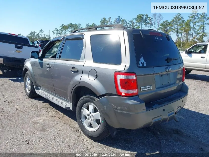 2009 Ford Escape Xlt VIN: 1FMCU03G39KC80052 Lot: 40677059