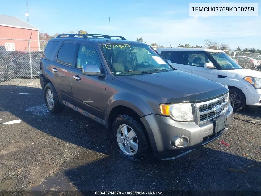 2009 Ford Escape Xlt VIN: 1FMCU03769KD00259 Lot: 40714679