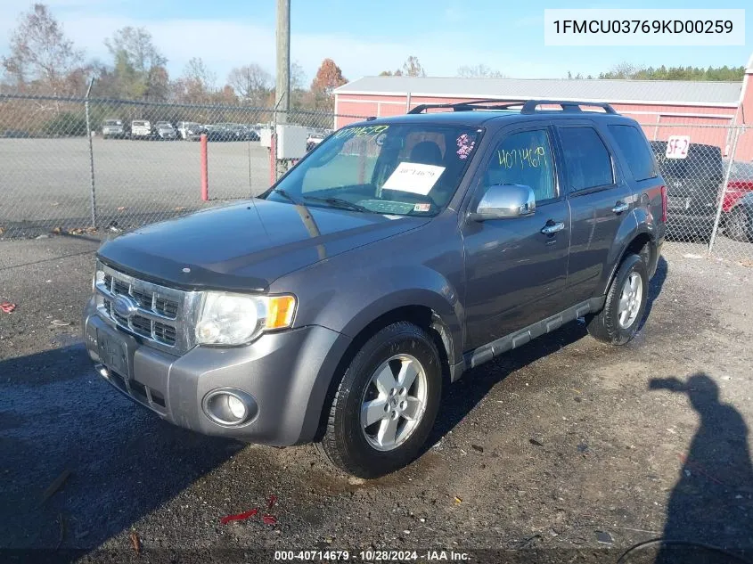 2009 Ford Escape Xlt VIN: 1FMCU03769KD00259 Lot: 40714679