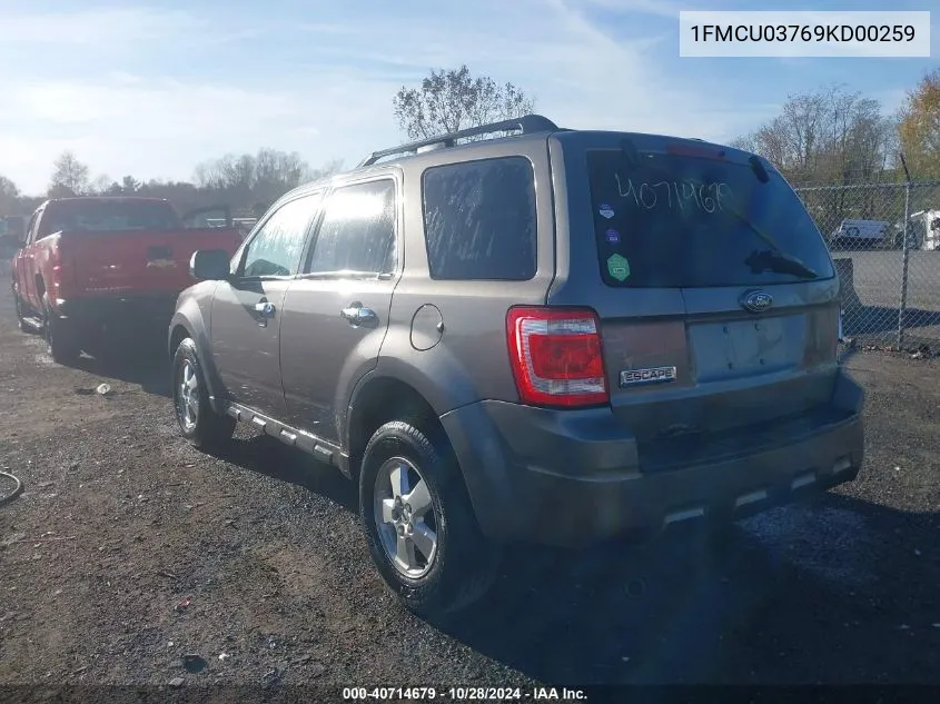 2009 Ford Escape Xlt VIN: 1FMCU03769KD00259 Lot: 40714679