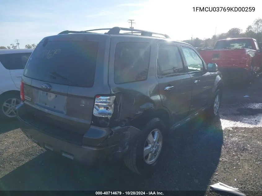 2009 Ford Escape Xlt VIN: 1FMCU03769KD00259 Lot: 40714679