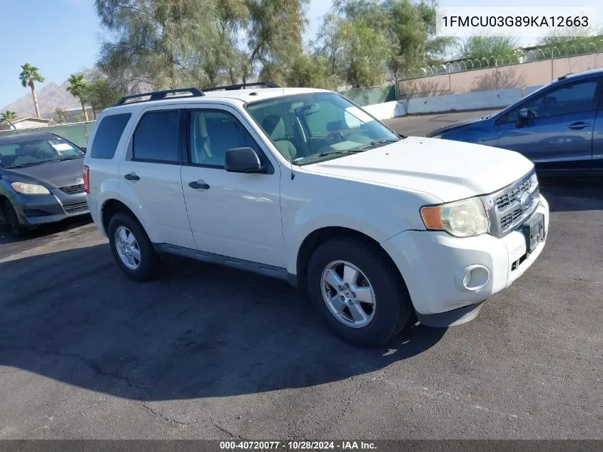 2009 Ford Escape Xlt VIN: 1FMCU03G89KA12663 Lot: 40720077