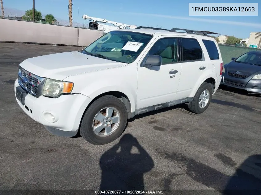 2009 Ford Escape Xlt VIN: 1FMCU03G89KA12663 Lot: 40720077