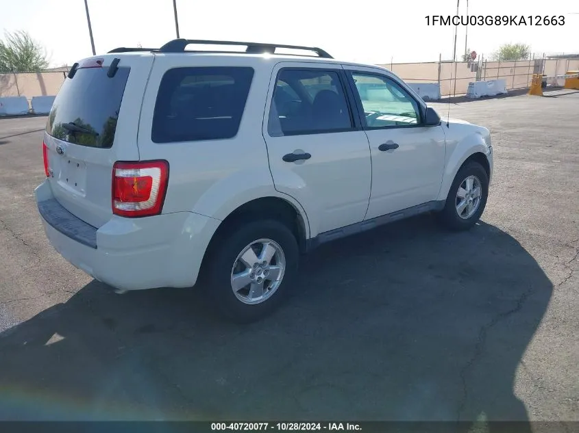 2009 Ford Escape Xlt VIN: 1FMCU03G89KA12663 Lot: 40720077