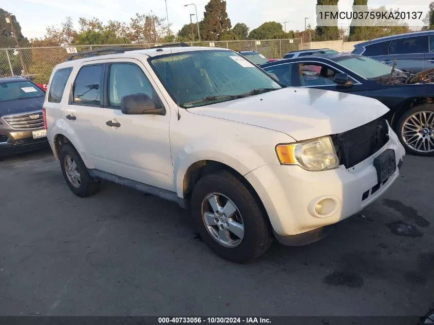 2009 Ford Escape Xlt VIN: 1FMCU03759KA20137 Lot: 40733056