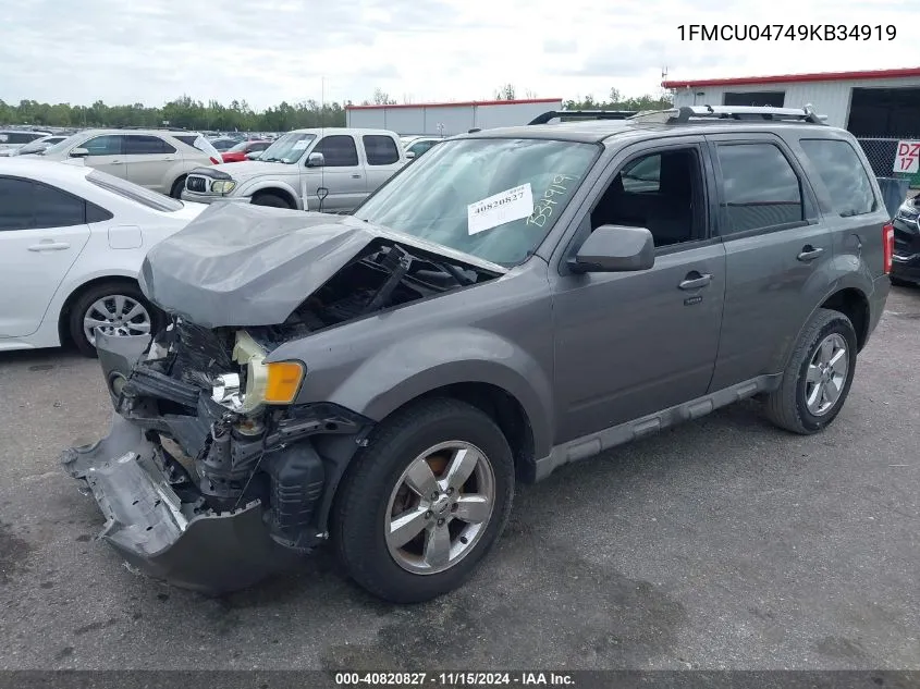 2009 Ford Escape Limited VIN: 1FMCU04749KB34919 Lot: 40820827