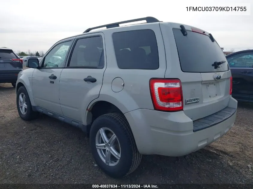 2009 Ford Escape Xlt VIN: 1FMCU03709KD14755 Lot: 40837634