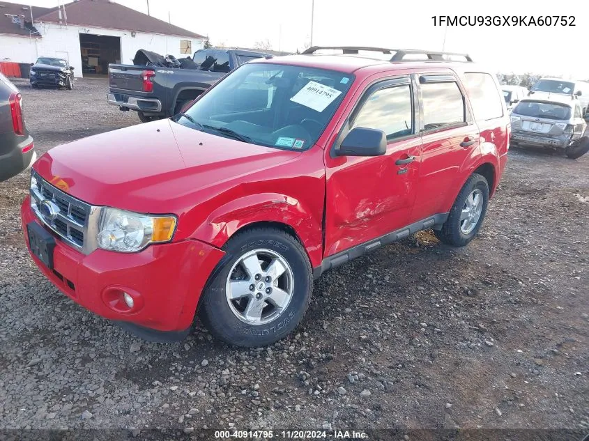 2009 Ford Escape Xlt VIN: 1FMCU93GX9KA60752 Lot: 40914795