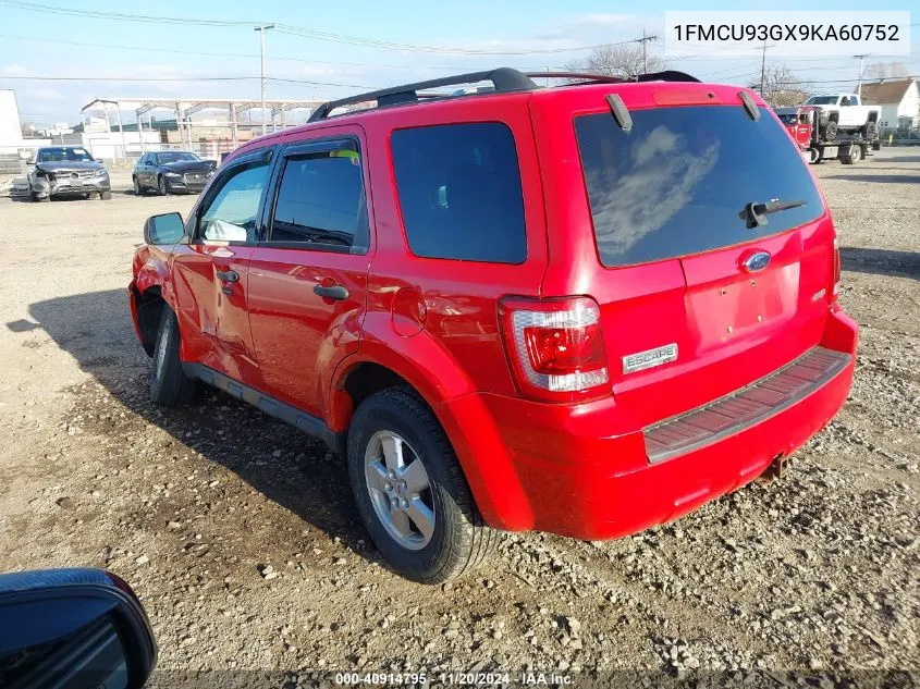 2009 Ford Escape Xlt VIN: 1FMCU93GX9KA60752 Lot: 40914795