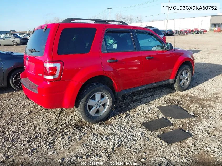 2009 Ford Escape Xlt VIN: 1FMCU93GX9KA60752 Lot: 40914795