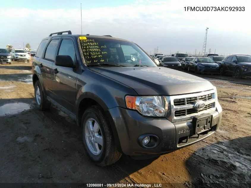 2010 Ford Escape Xlt VIN: 1FMCU0D73AKC92933 Lot: 12098081