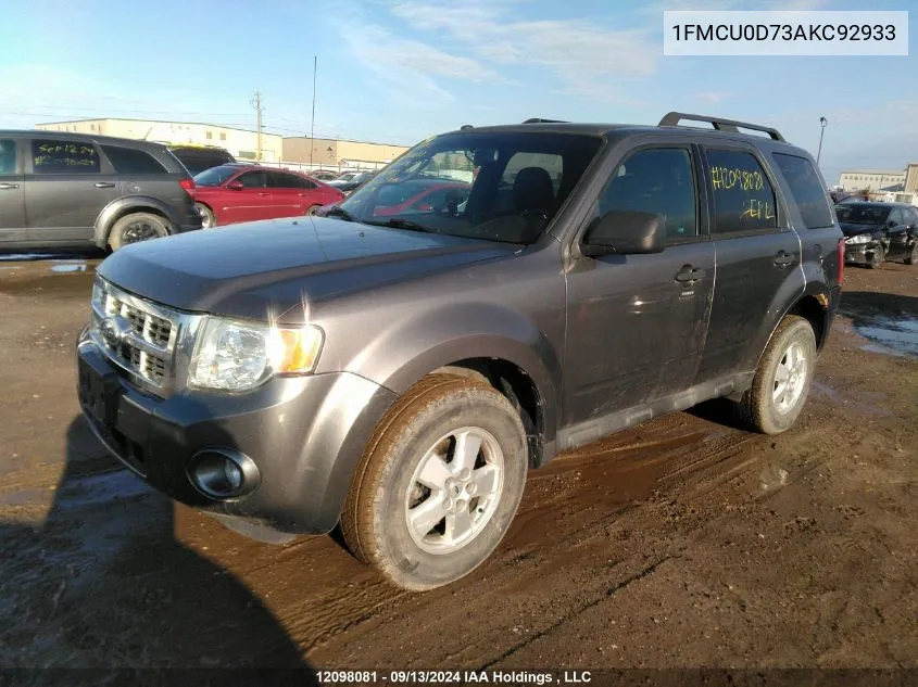 2010 Ford Escape Xlt VIN: 1FMCU0D73AKC92933 Lot: 12098081