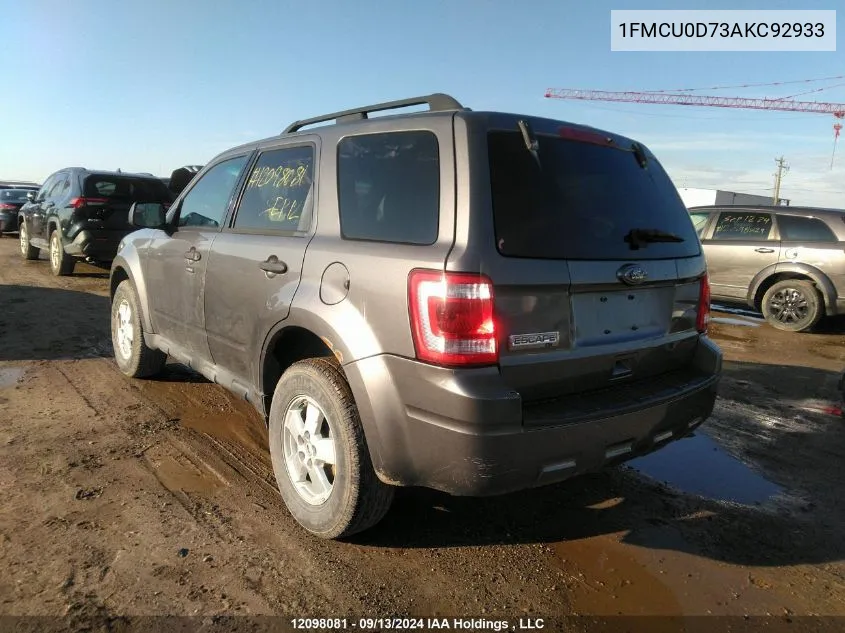 2010 Ford Escape Xlt VIN: 1FMCU0D73AKC92933 Lot: 12098081