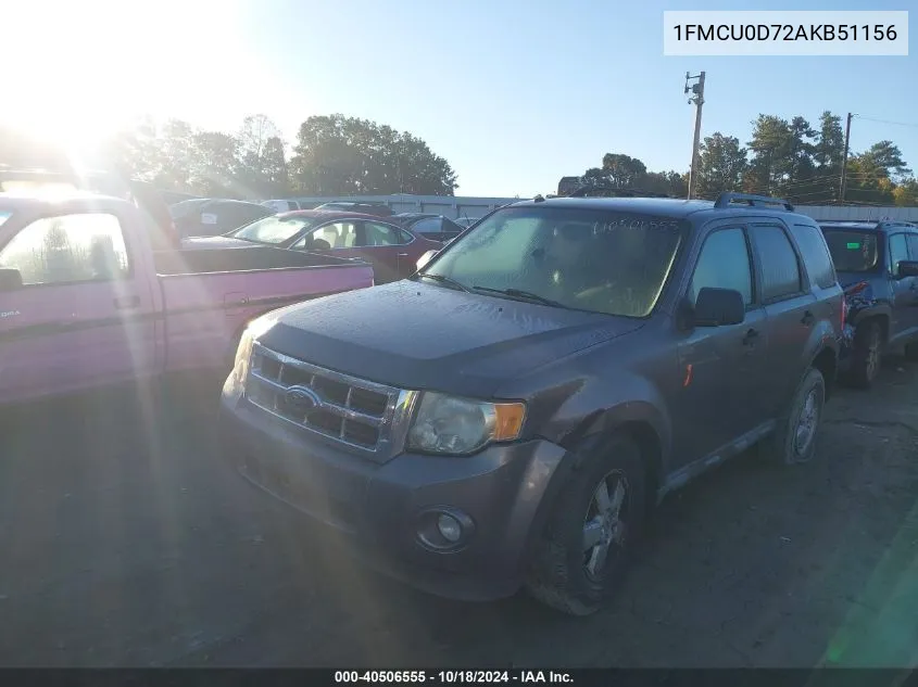 2010 Ford Escape Xlt VIN: 1FMCU0D72AKB51156 Lot: 40506555