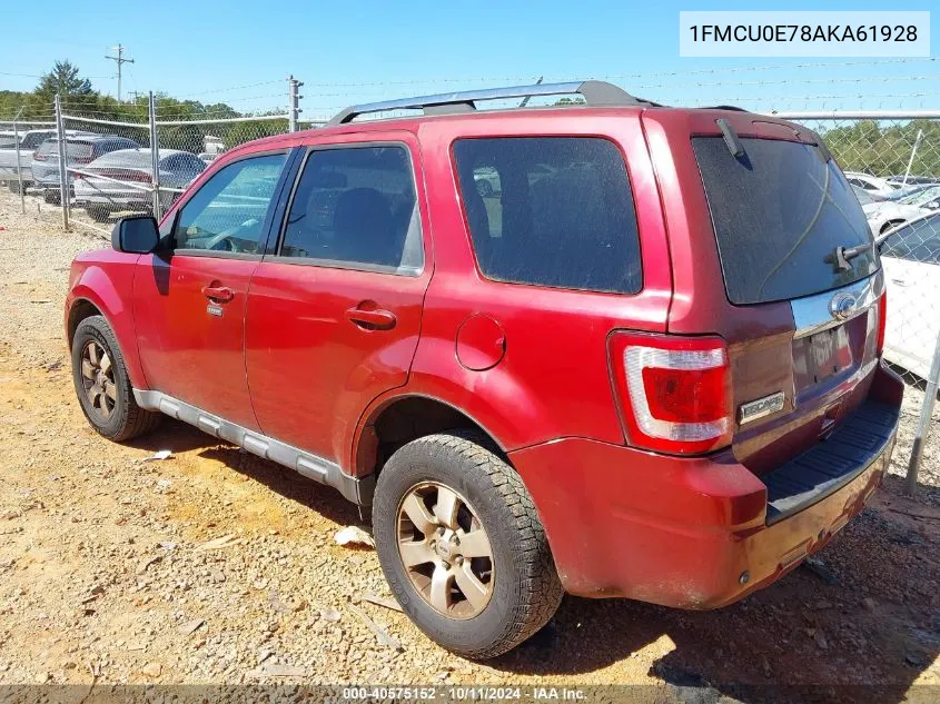 2010 Ford Escape Limited VIN: 1FMCU0E78AKA61928 Lot: 40575152