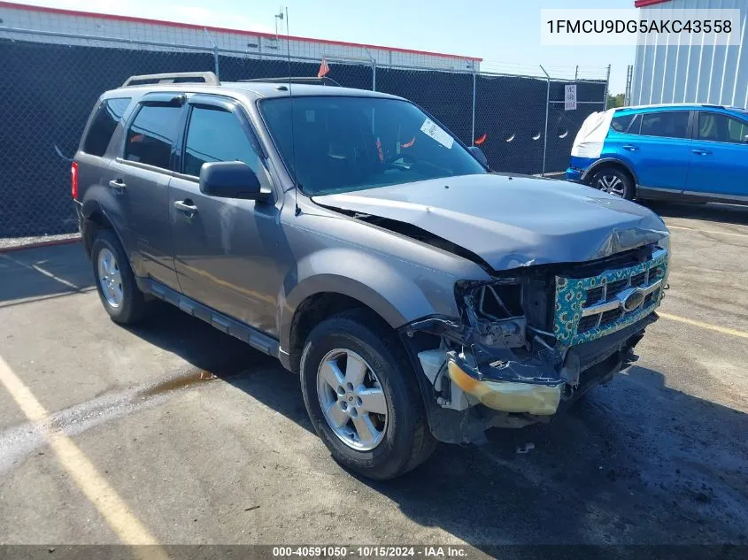 2010 Ford Escape Xlt VIN: 1FMCU9DG5AKC43558 Lot: 40591050