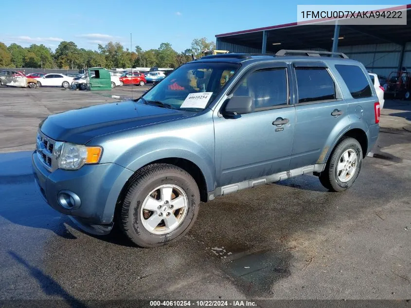 2010 Ford Escape Xlt VIN: 1FMCU0D7XAKA94222 Lot: 40610254