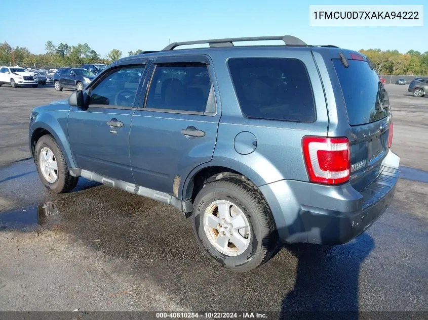 2010 Ford Escape Xlt VIN: 1FMCU0D7XAKA94222 Lot: 40610254