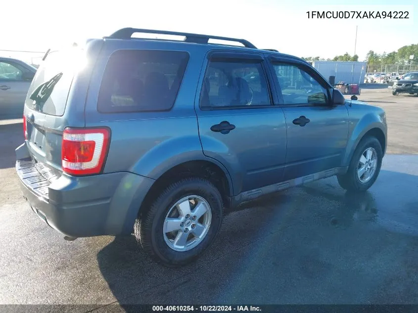 2010 Ford Escape Xlt VIN: 1FMCU0D7XAKA94222 Lot: 40610254