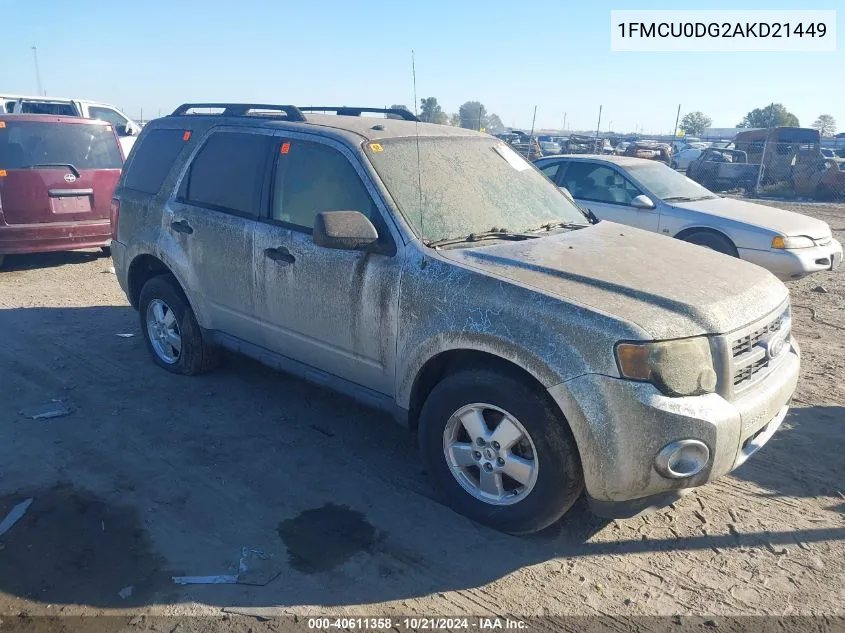 2010 Ford Escape Xlt VIN: 1FMCU0DG2AKD21449 Lot: 40611358