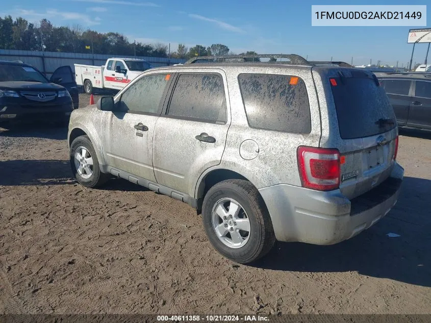 2010 Ford Escape Xlt VIN: 1FMCU0DG2AKD21449 Lot: 40611358