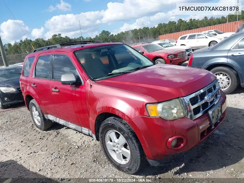 2010 Ford Escape Xlt VIN: 1FMCU0D7XAKC81878 Lot: 40619178