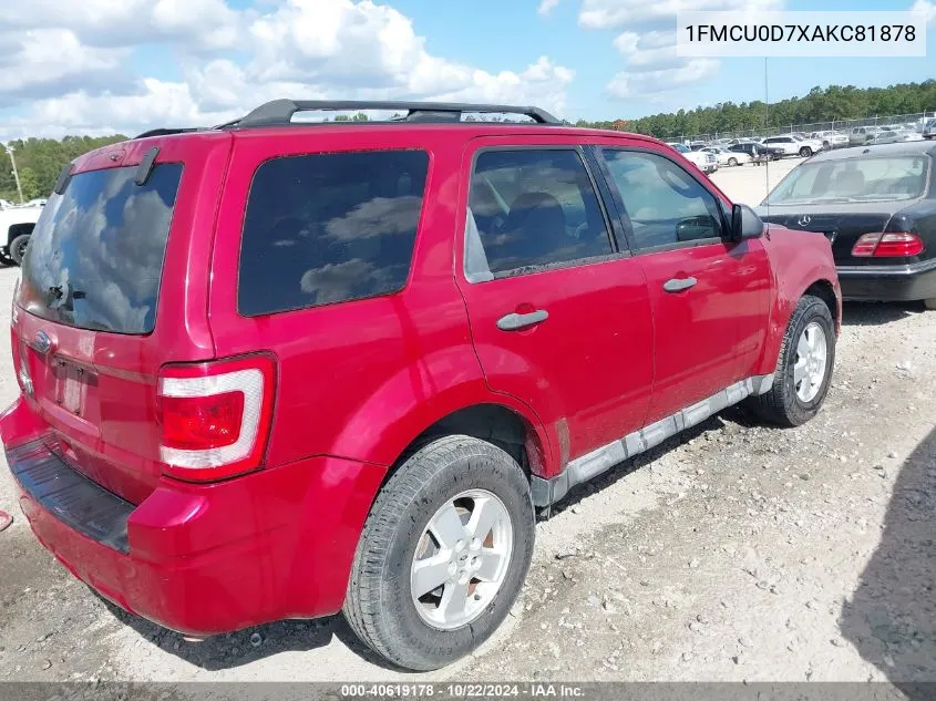 2010 Ford Escape Xlt VIN: 1FMCU0D7XAKC81878 Lot: 40619178