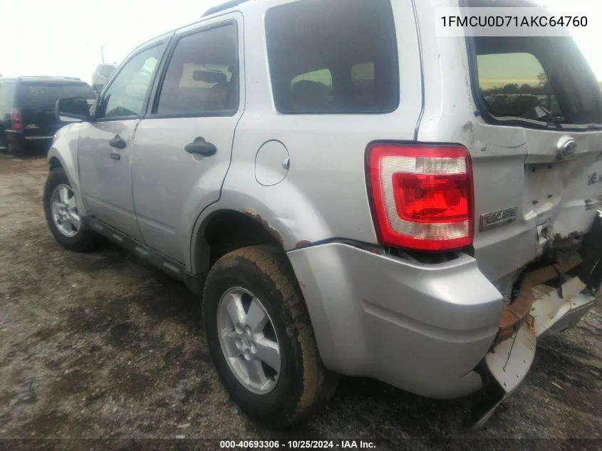 2010 Ford Escape Xlt VIN: 1FMCU0D71AKC64760 Lot: 40693306