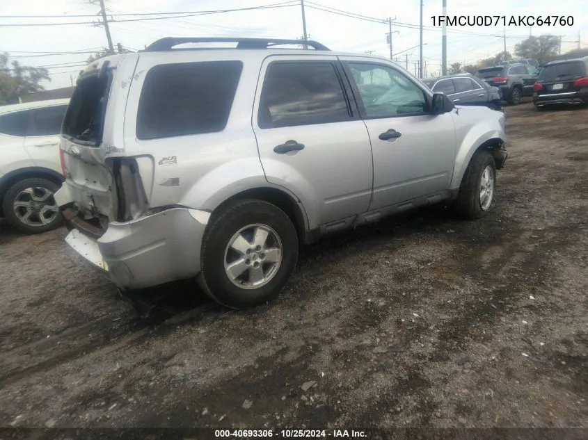 2010 Ford Escape Xlt VIN: 1FMCU0D71AKC64760 Lot: 40693306