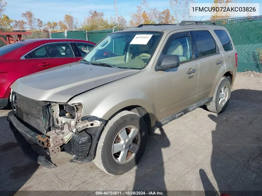 2010 Ford Escape Xlt VIN: 1FMCU9D72AKC03826 Lot: 40703511