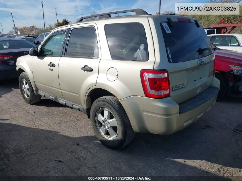 2010 Ford Escape Xlt VIN: 1FMCU9D72AKC03826 Lot: 40703511