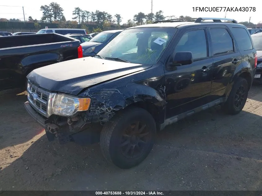 2010 Ford Escape Limited VIN: 1FMCU0E77AKA43078 Lot: 40753688