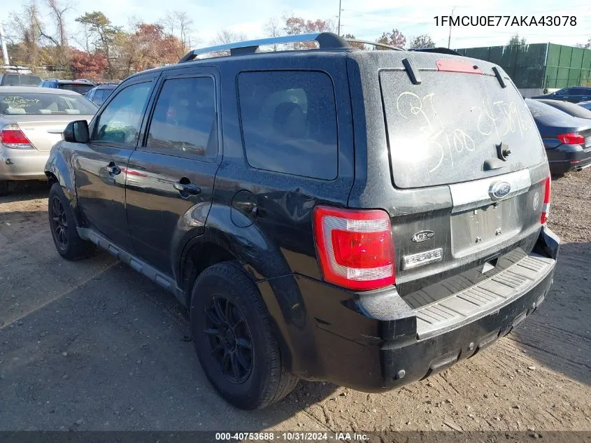 2010 Ford Escape Limited VIN: 1FMCU0E77AKA43078 Lot: 40753688