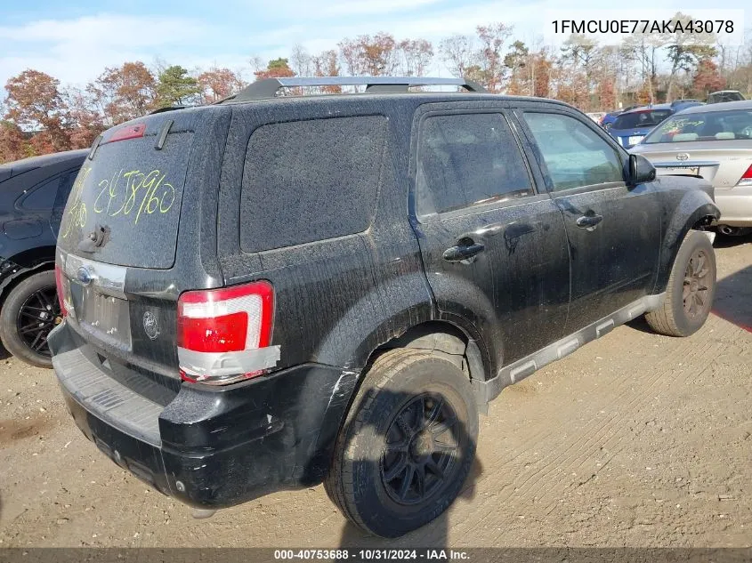 2010 Ford Escape Limited VIN: 1FMCU0E77AKA43078 Lot: 40753688