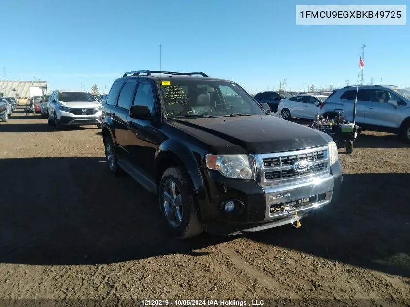 2011 Ford Escape Limited VIN: 1FMCU9EGXBKB49725 Lot: 12120219