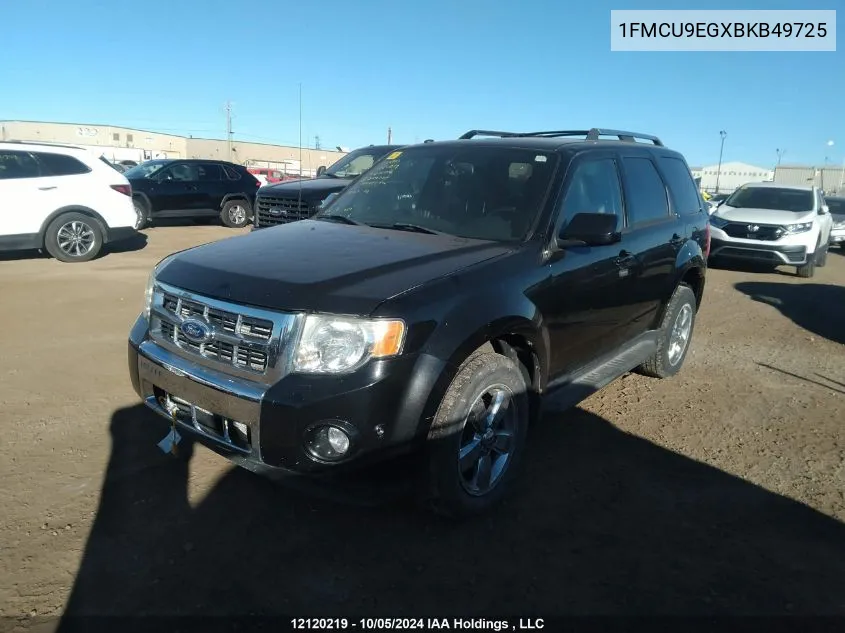 2011 Ford Escape Limited VIN: 1FMCU9EGXBKB49725 Lot: 12120219