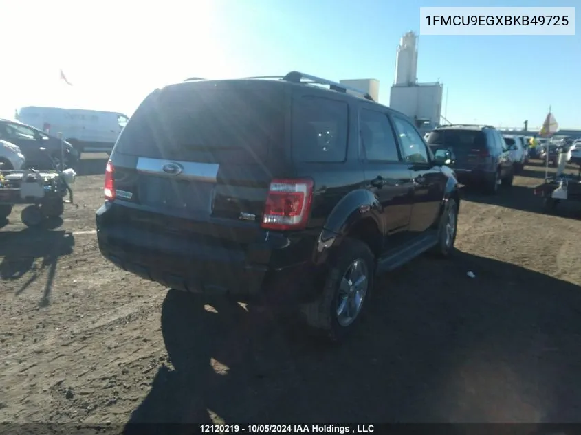 2011 Ford Escape Limited VIN: 1FMCU9EGXBKB49725 Lot: 12120219