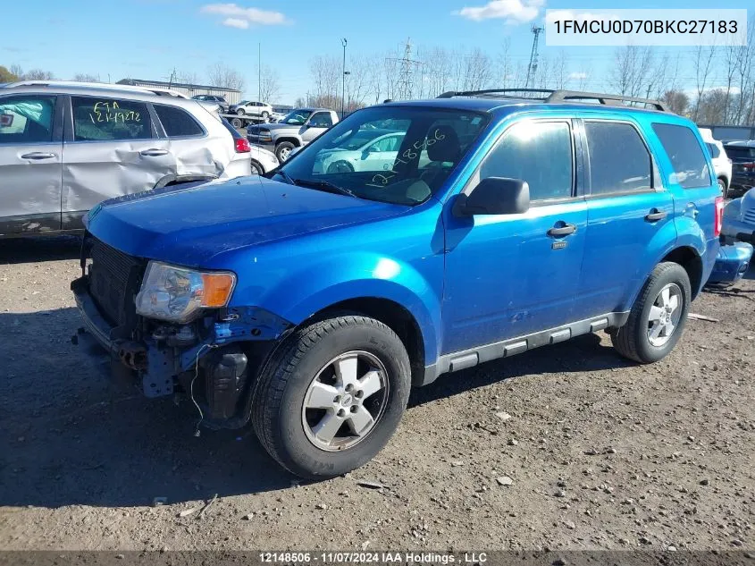 2011 Ford Escape Xlt VIN: 1FMCU0D70BKC27183 Lot: 12148506