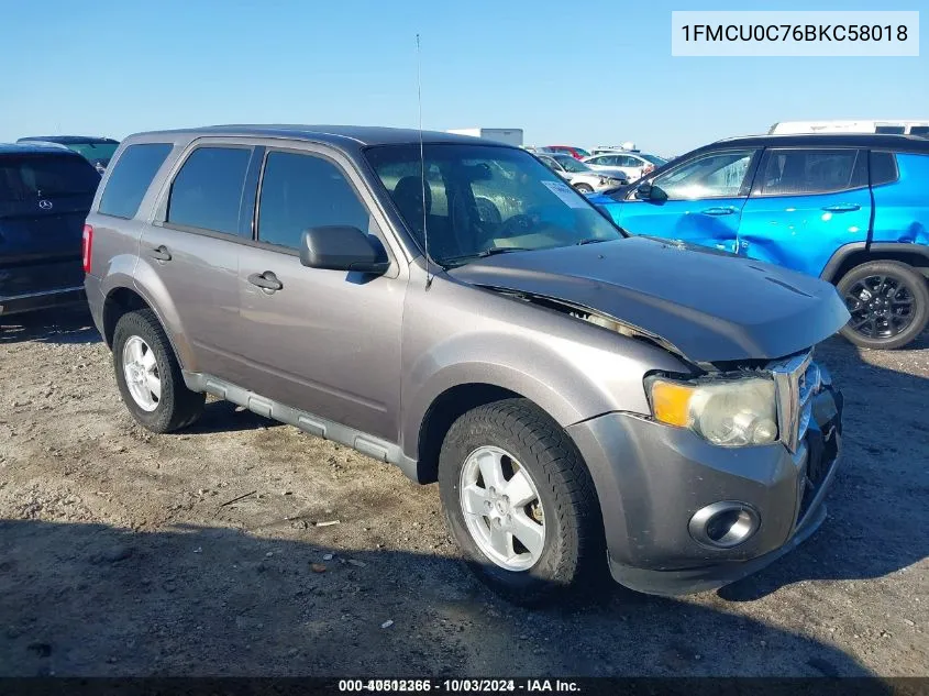 2011 Ford Escape Xls VIN: 1FMCU0C76BKC58018 Lot: 40512366