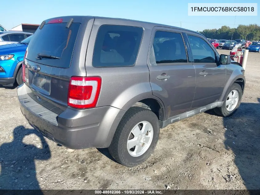 2011 Ford Escape Xls VIN: 1FMCU0C76BKC58018 Lot: 40512366