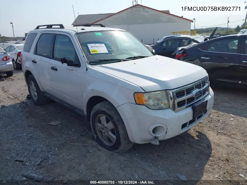 2011 Ford Escape Xlt VIN: 1FMCU0D75BKB92771 Lot: 40580703